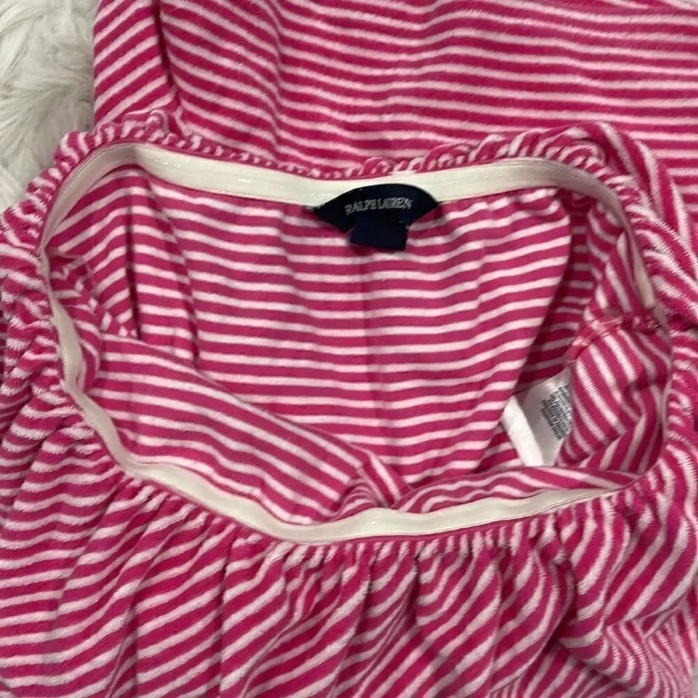 Ralph Lauren Girls Pink And White Strapless Ruffle Romper Sz M